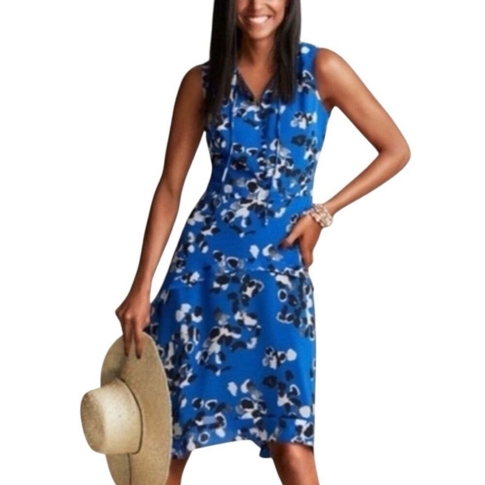 CAbi Untamed Electric/Black/White Blue Print Dress Style 5576 Sz Medium